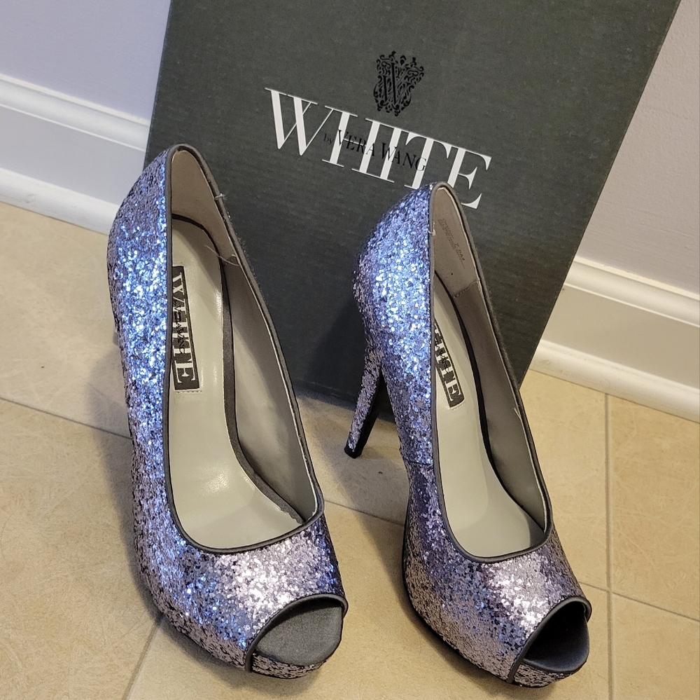Vera Wang White - Glitter peep toe heels